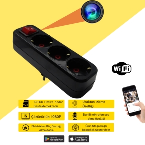 Siyah Kablosuz 3l� Priz Wifi Gizli Kamera